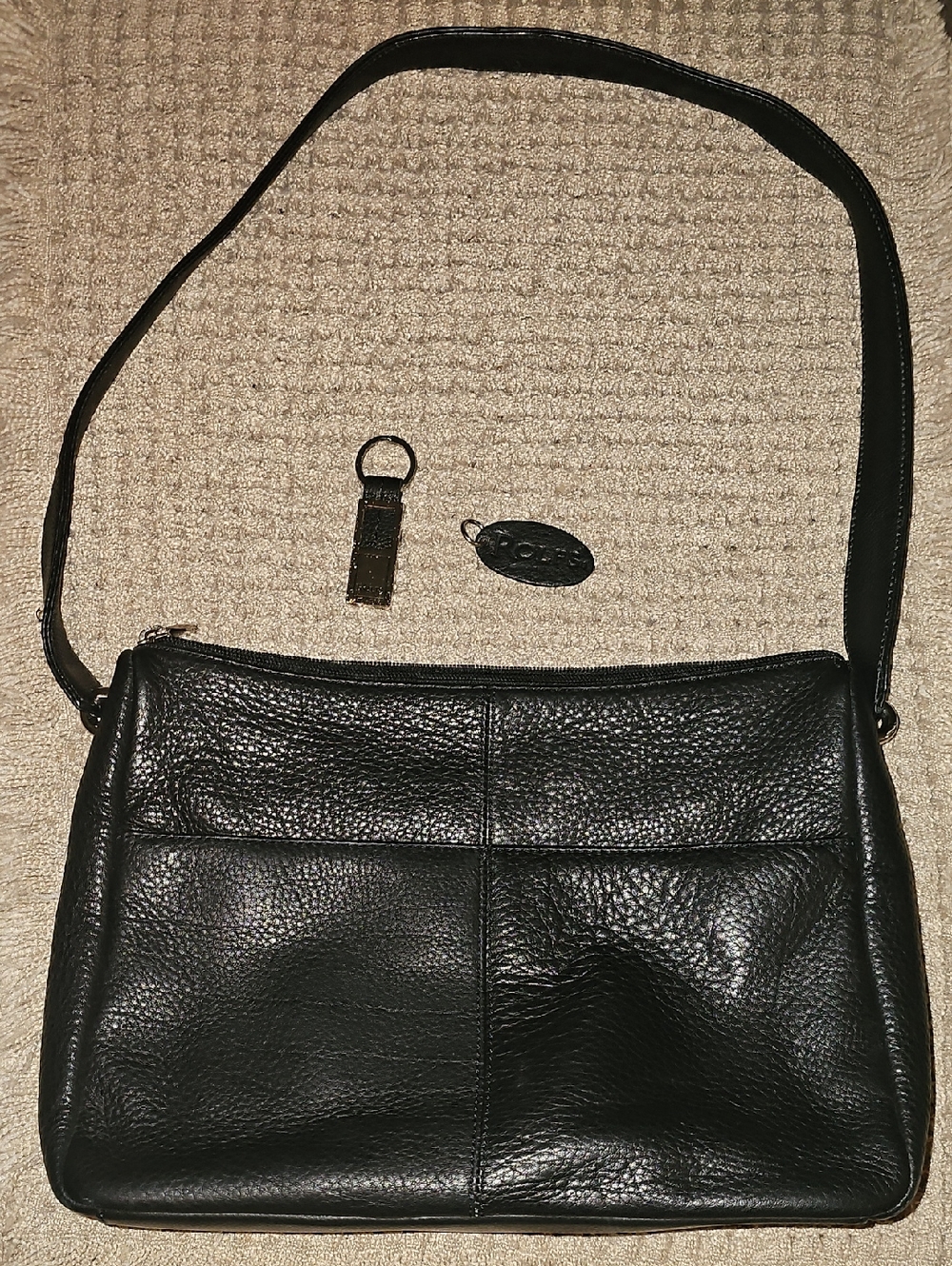 Rolfs VINTAGE Black Leather Shoulder Bag with Pebbled Finish
